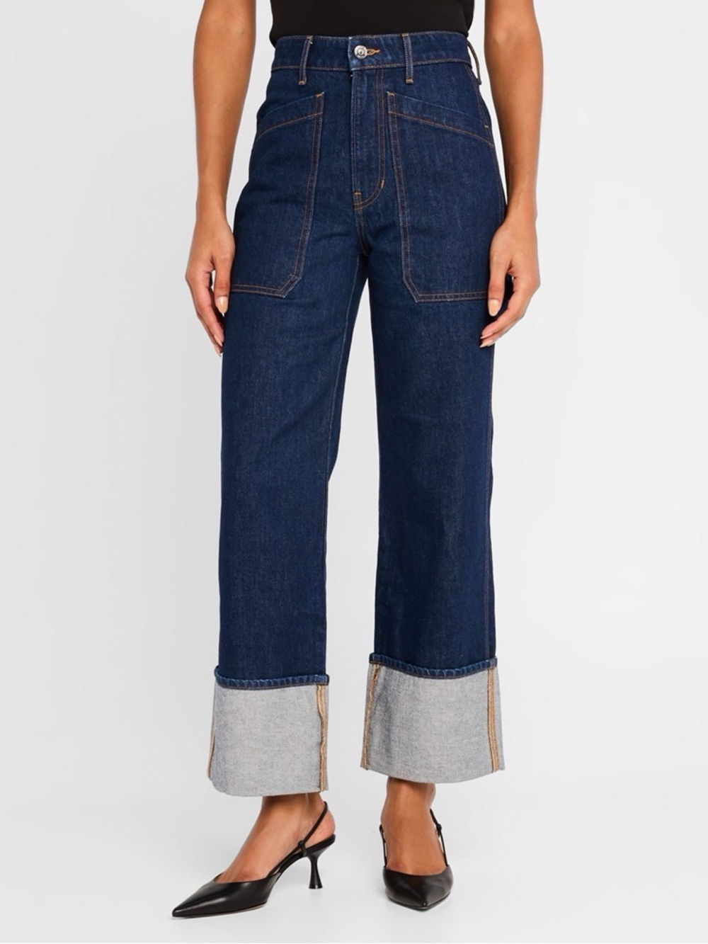 Veronica Beard Dark Indigo Cropped Wide-Leg Jeans